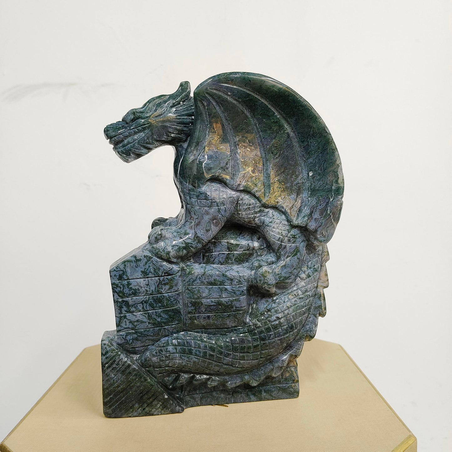 Moss Agate Castle Dragon