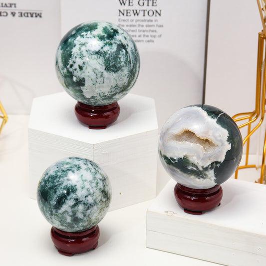 Moss agate sphere-live
