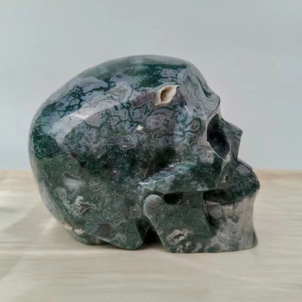 Moss agate Skull