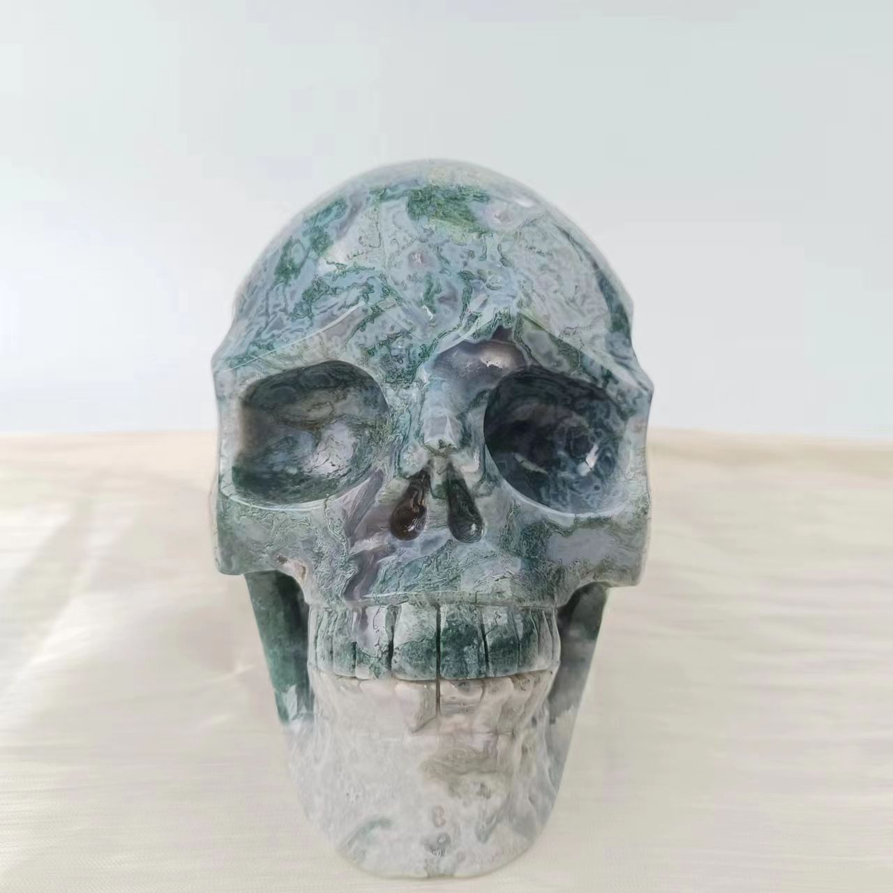 Moss agate Skull