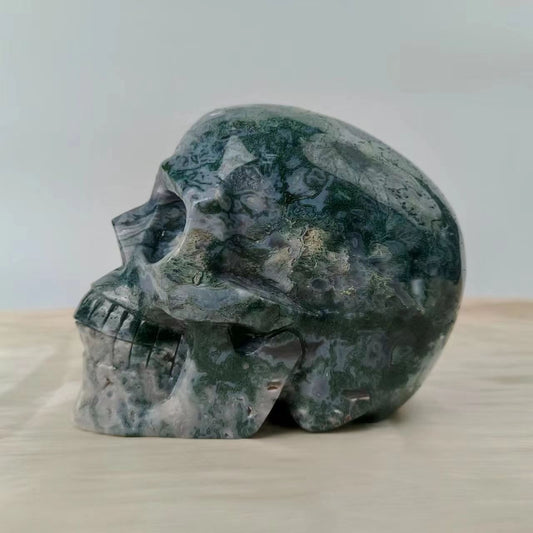 Moss agate Skull