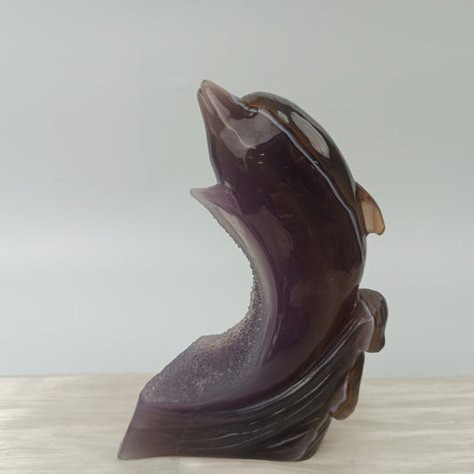 Agate dolphin with druzy body
